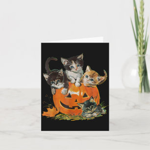Retro-Katze Kürbis Halloween Vintage 90er Floral Karte