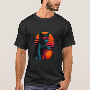 Retro-Katze mit Fußball American Football Pla T-Shirt