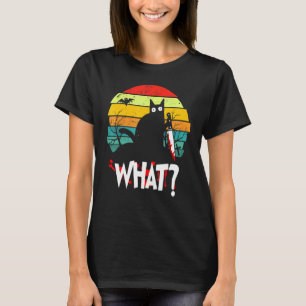 Retro-Katze Was Vintage-Schwarze Katze Mit Messer T-Shirt