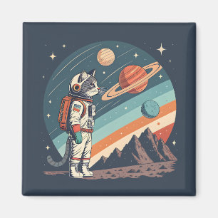 Retro-Katzen-Astronaut Kosmische Raumillustration Magnet
