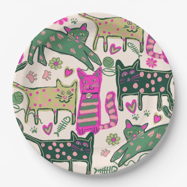 Retro-Katzen-Design Pappteller (Vorderseite)
