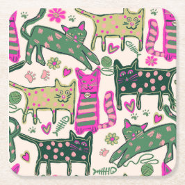 Retro-Katzen-Design Rechteckiger Pappuntersetzer