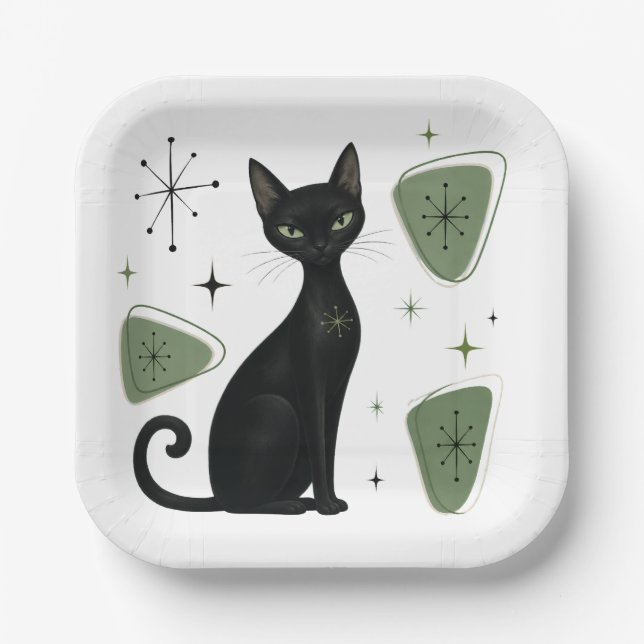 Retro-Katzen-Papierteller Pappteller (Vorderseite)