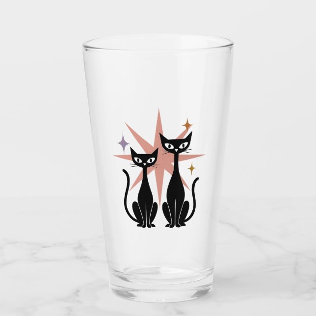 Retro-Katzen Pink-Atomglas-Sternexplosion | Mitte Glas (Vorderseite)