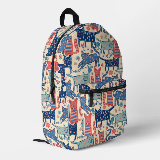 Retro-Katzen-Rucksack Bedruckter Rucksack (Rückseitige Ecke links)