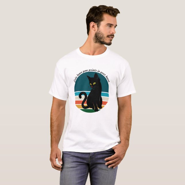 Retro Katzen Verließ Paw Prints in Ihrem Herzen T-Shirt (Vorne ganz)