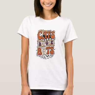 Retro-Katzen vor Fledermäusen Typografie Schwarz H T-Shirt