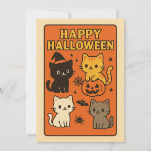 Retro Kawaii Cats Halloween Einladungskarte