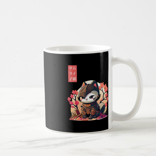 Retro Kawaii Samurai Katze mit Cherry Blossom Tree Kaffeetasse (Rechts)