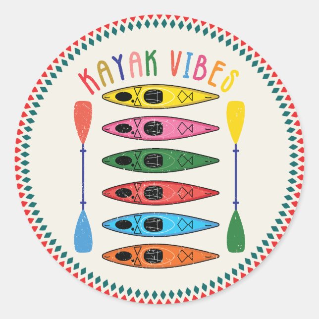Retro Kayak Vibes Kayaking Runder Aufkleber (Vorderseite)