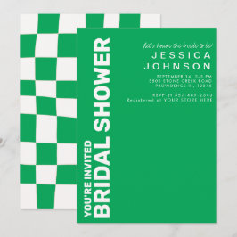 Retro Kelly Green White Checkerboard Brautparty Einladung