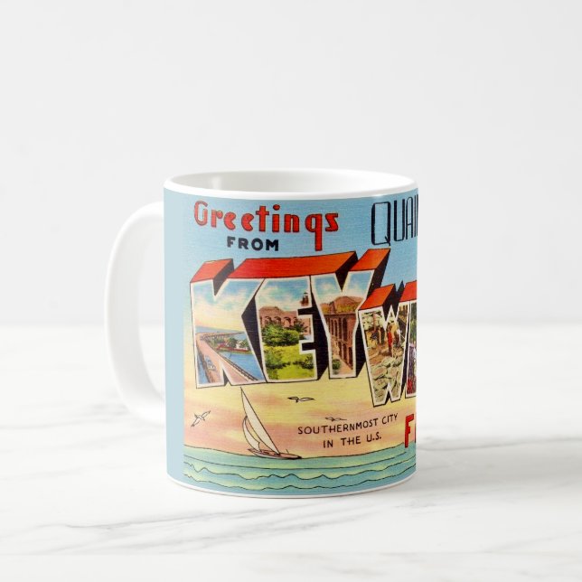 Retro Key West Gruß Kaffeetasse (Vorderseite Links)