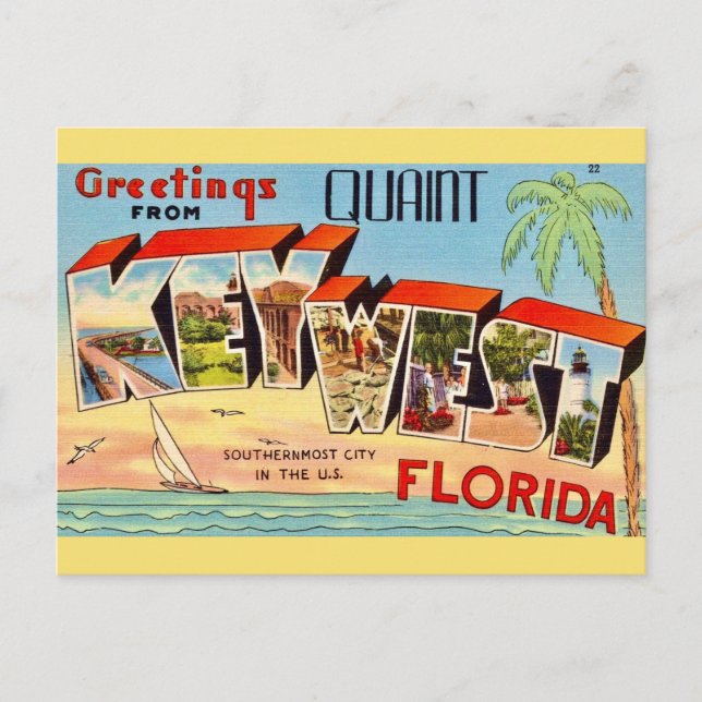 Retro Key West Gruß Postkarte (Vorderseite)