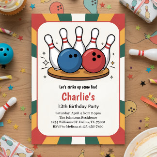 Retro Kids Bowling Birthday Party Einladung