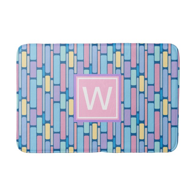 Retro Kids farbiges geometrisches Monogramm Badematte (Vorderseite)