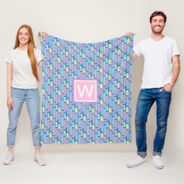 Retro Kids farbiges geometrisches Monogramm Fleecedecke