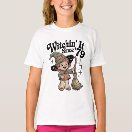 Retro Kids Halloween 70s Cute Witch  Tee