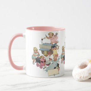 Retro-Kinder, die Spaß beim Spielen mit Spielzeugz Tasse
