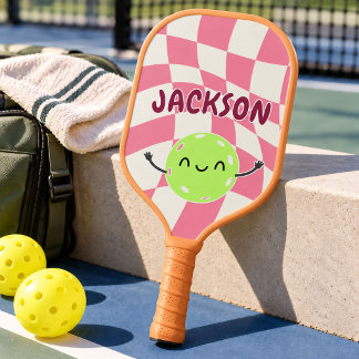 Retro-Kinder-Pickleball mit individuellem Namen un Pickleball Schläger