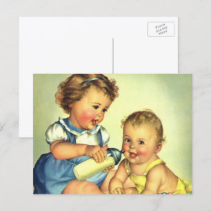 Retro Kinder, süße glückliche Kleinkinder lächeln Postkarte