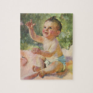 Retro-Kinder, süßes Baby auf einer rosa Decke