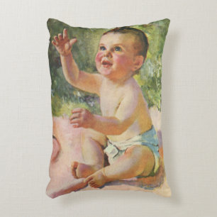 Retro-Kinder, süßes Baby auf einer rosa Decke Dekokissen