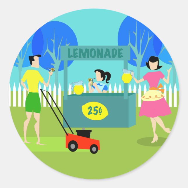 Retro Kinderlemonade-Standkleber Runder Aufkleber (Vorderseite)