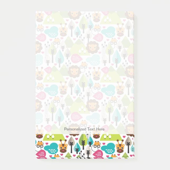 Retro-Kindersafari-Löwe Post-it Klebezettel (Vorderseite)