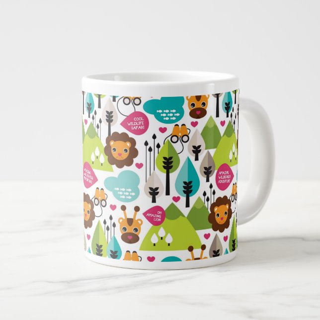 Retro Kindersafari-Löwewild lebende tiere Jumbo-Tasse (Vorderseite Rechts)