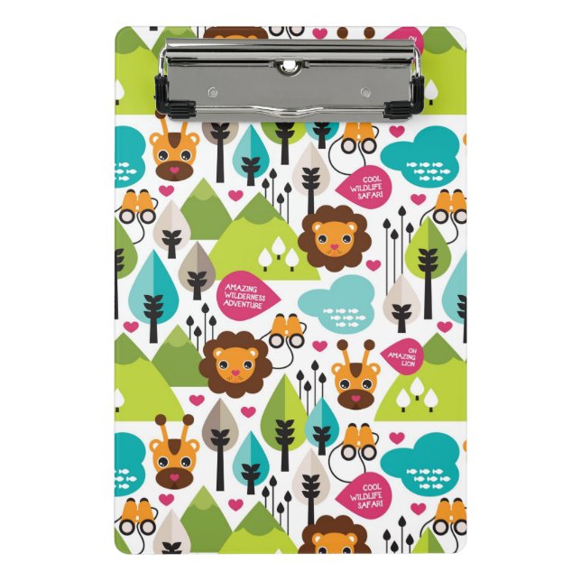 Retro Kindersafari-Löwewild lebende tiere Mini Klemmbrett (Vorderseite)