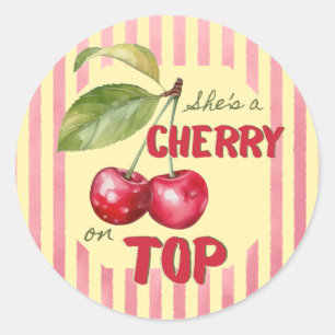 Retro-Kirsch-Café Rot Gelb Baby Shower Runder Aufkleber