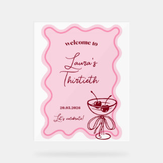 Retro Kirsch-Cocktail Geburtstagsfeier Willkommens Acrylschild