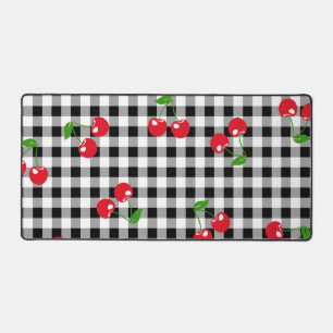 Retro Kirsch-Gingham Süß Rot & Schwarz Kariert  Schreibtischunterlage