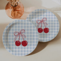 Retro-Kirschblau-Gingham-Geburtstag