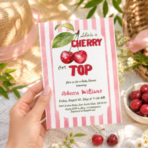 Retro Kirsche auf rosa gestreiftem Baby Shower