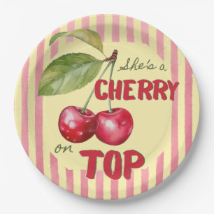 Retro-Kirschen-Café-Rot-Butter-Gelb-Baby-Party Pappteller