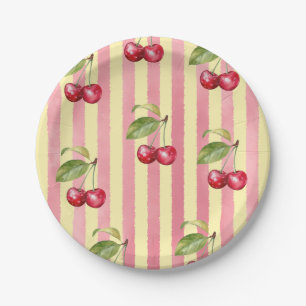 Retro-Kirschen-Café-Rot-Butter-Gelb-Baby-Party Pappteller