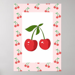 Retro-Kirschfrucht-Muster Ästhetische Kinderzimmer Poster