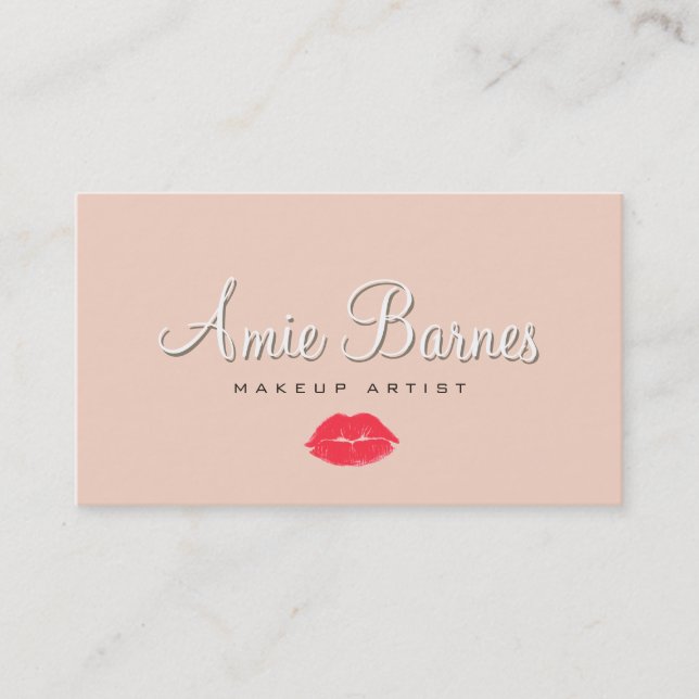 Retro Kissing Lips Makeup Artist Cosmetology Peach Visitenkarte (Vorderseite)
