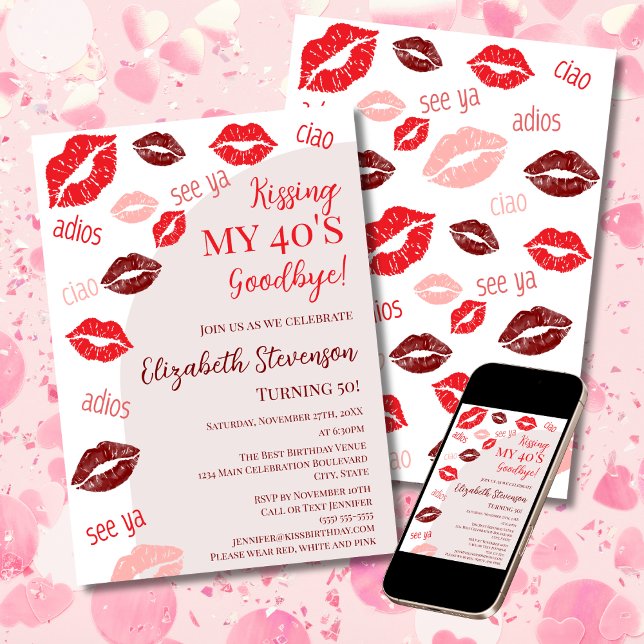 Retro Kissing My 40's Goodbye 50 th Birthday Party Einladung (Von Creator hochgeladen)
