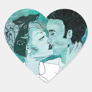 Retro Kissing Paar Herz-Aufkleber