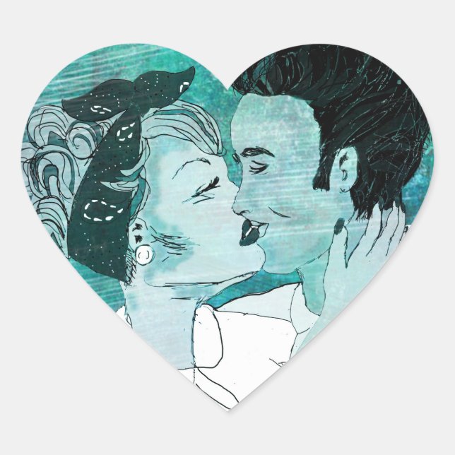 Retro Kissing Paar Herz-Aufkleber (Vorderseite)