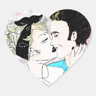 Retro Kissing Paar Herz-Aufkleber