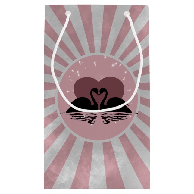 Retro Kissing Swans Kleine Geschenktüte (Rückseite)