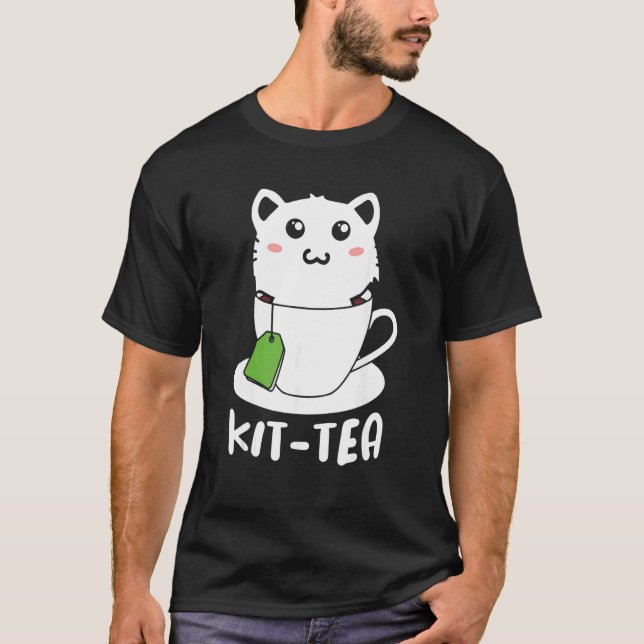 Retro Kit Tea  Kitten Cat  Tea Drinker Teacup Pun T-Shirt (Vorderseite)