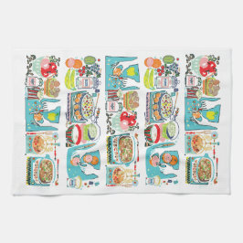 Retro Kitchen Cook Book Illustration Aqua Geschirrtuch