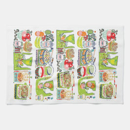 Retro Kitchen Cook Book Illustration Bright Green Geschirrtuch