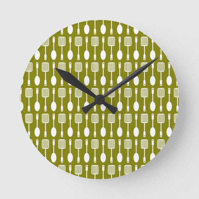 Retro Kitchen Cooking Utensits Muster Runde Wanduhr (Vorderseite)