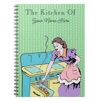 Retro Kitchen Ehefrau Rezept Kochbuch Grün geometr Notizblock