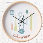 Retro Kitchen Personalisiert Uhr<br><div class="desc">Fun Retro Küchengeräte. Ändern Sie den Namen oder den Text, um ihn zu personalisieren. Originelle Kunst von Nic Squirrell.</div>